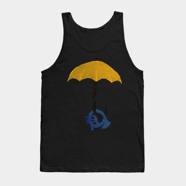 Yellow umbrella and blue horn - black Tank Top by Uwaki